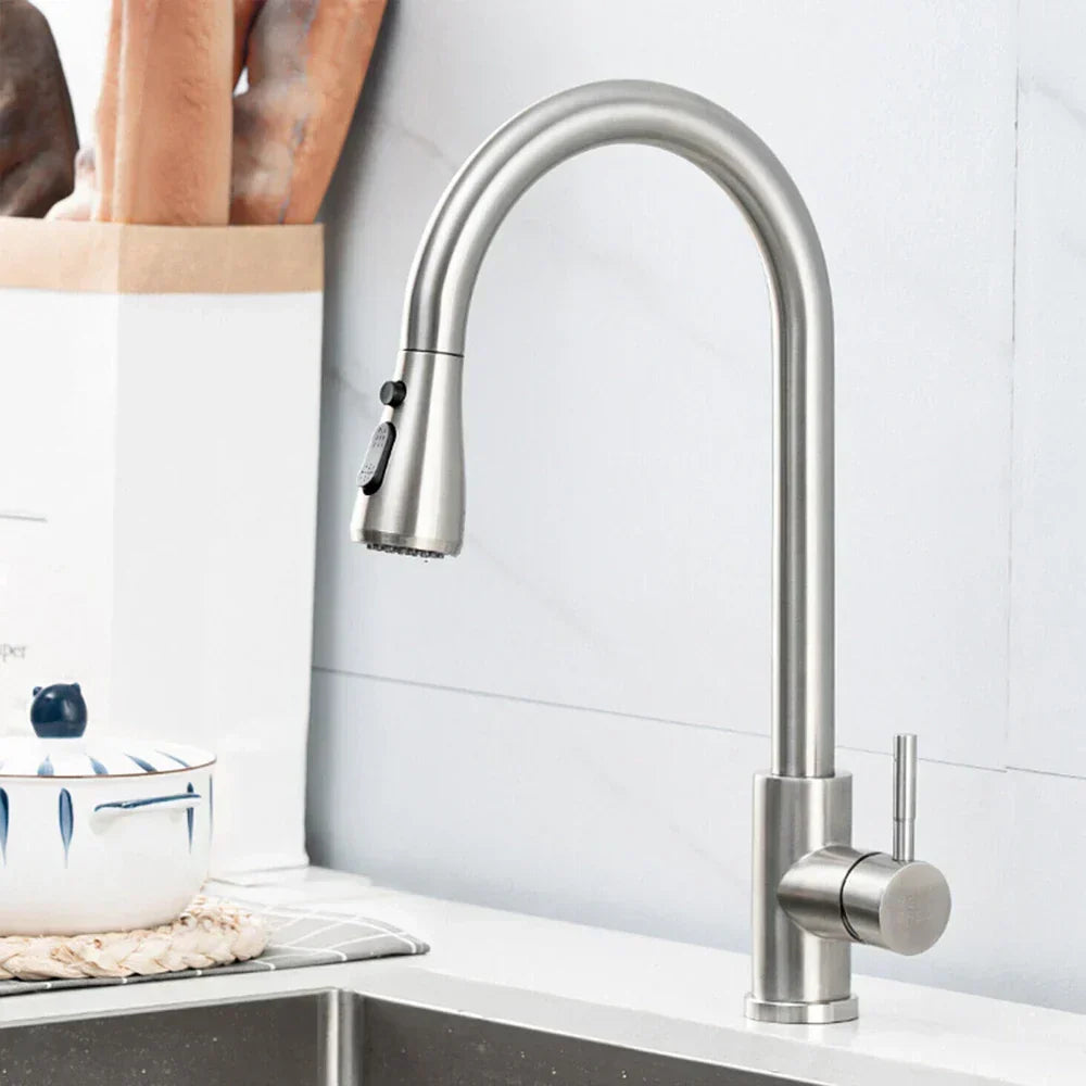 Uittrekbare Keukenkraan met Sproeikop Eénhendel RVS Geborsteld Modern Design Spoelbak Mengkraan Keuken | Sansoti