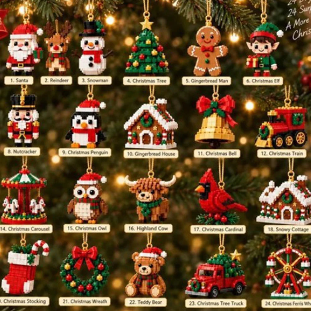Advent Calendar 24 Days Mini Building Block Decorations Surprise Christmas Ornaments Decorative Holiday Gift | Sansoti