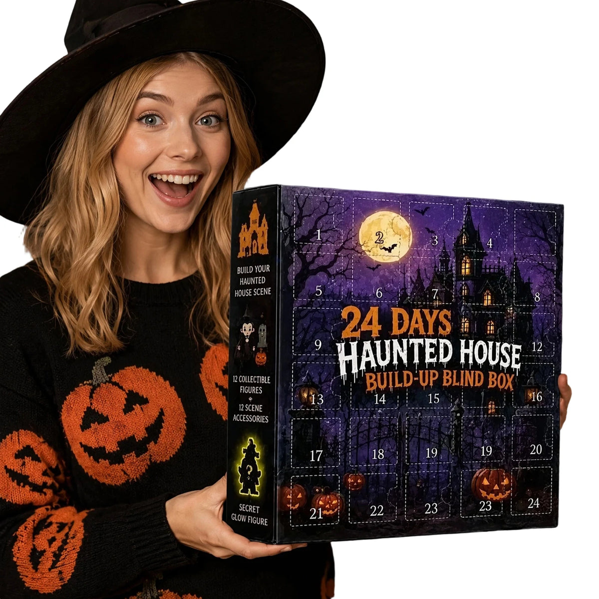 Halloween Advent Calendar 24 Compartments PVC Figures Haunted House Theme Decoration Countdown Collectible for Children | Sansoti