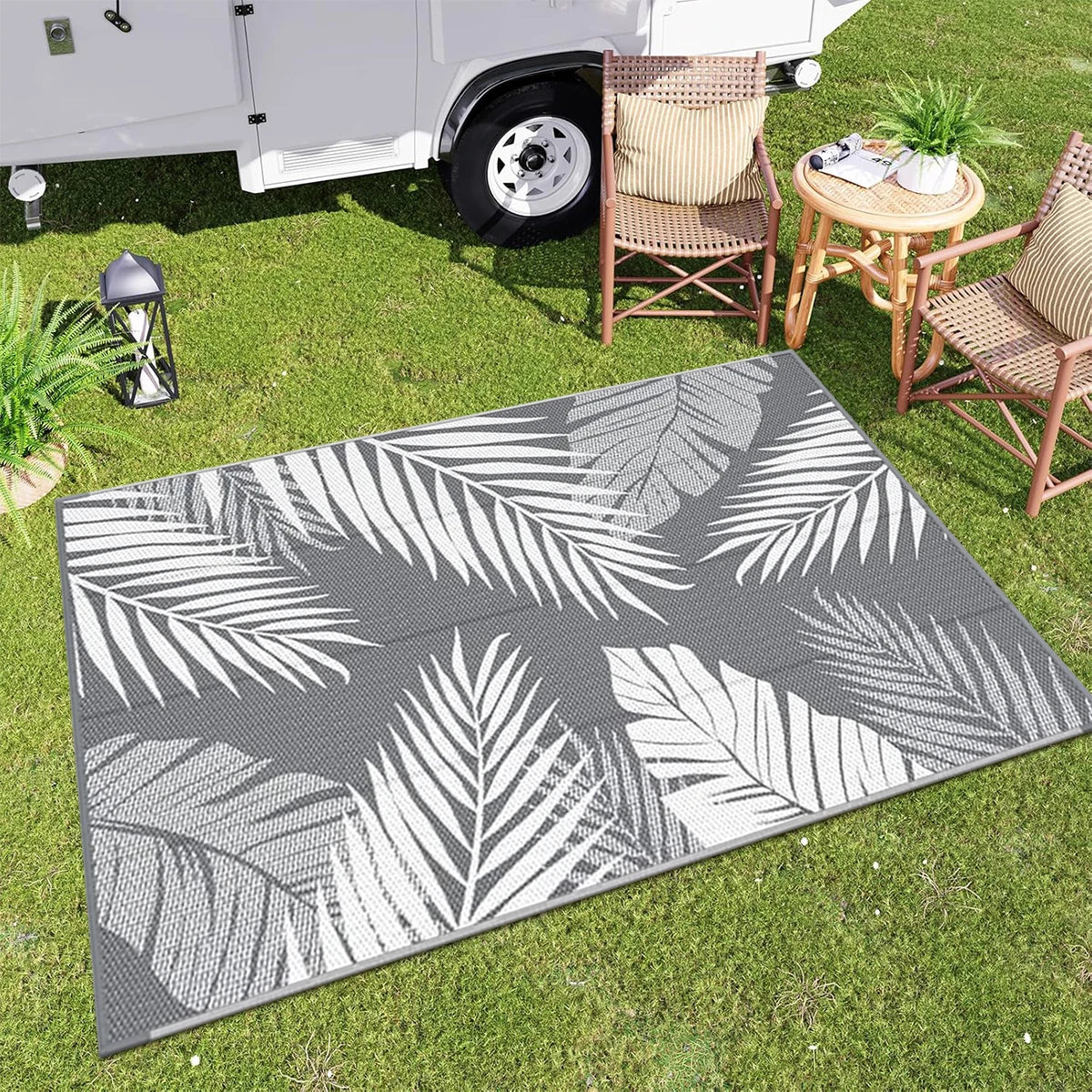 Reversible Outdoor Rug Polypropylene Waterproof Patio Mat Garden Rug Picnic Mat Double-Sided Woven 274x366cm | Sansoti