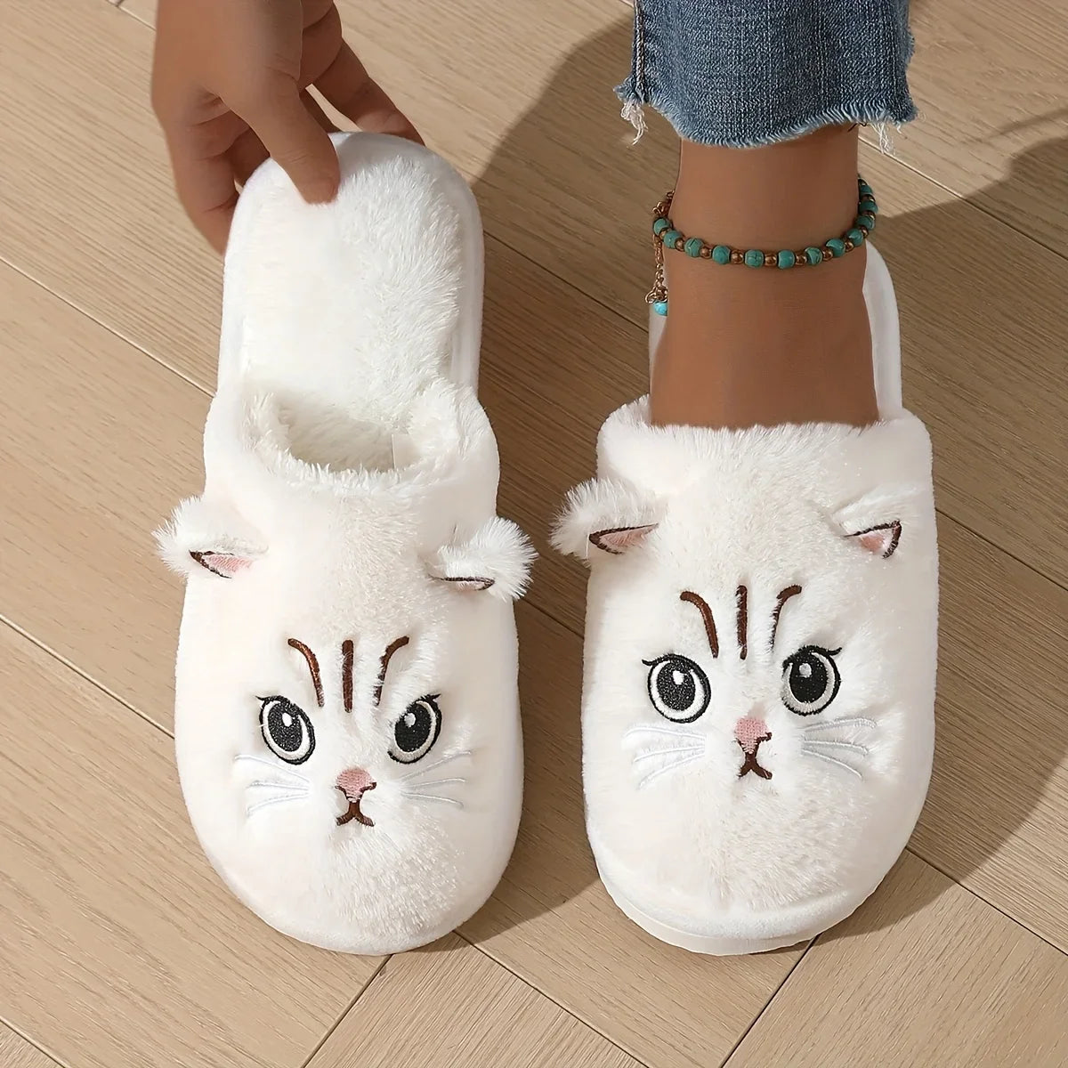 Women's House Slippers Cat Design Winter Warm Plush Non-Slip EVA Sole Comfortable Indoor Soft Cuddly | Sansoti