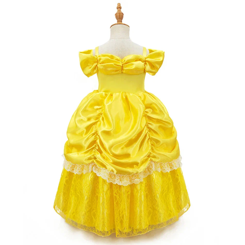 Prinsessenjurk voor Kinderen Cosplay Kostuum met Tiara en Accessoires Geel | Sansoti