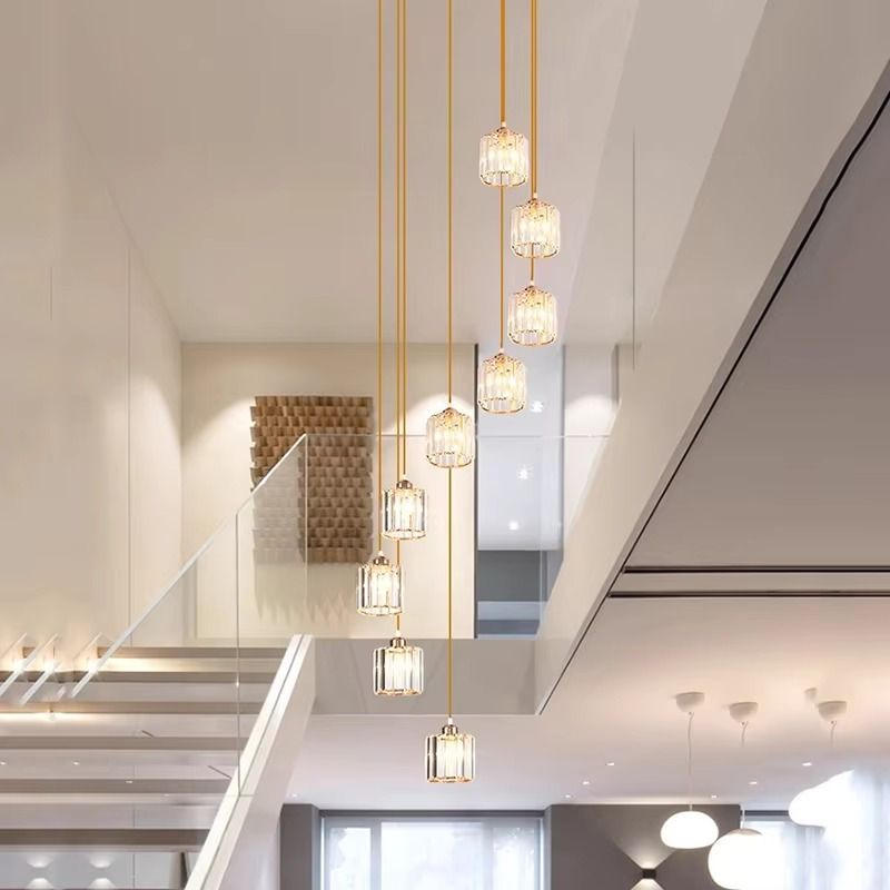 Kristallen Trapluchter met Verstelbare Kappen Goud Zwart Ijzeren Frame 6 of 9 Lampen voor Hoge Ruimtes Villa | Sansoti