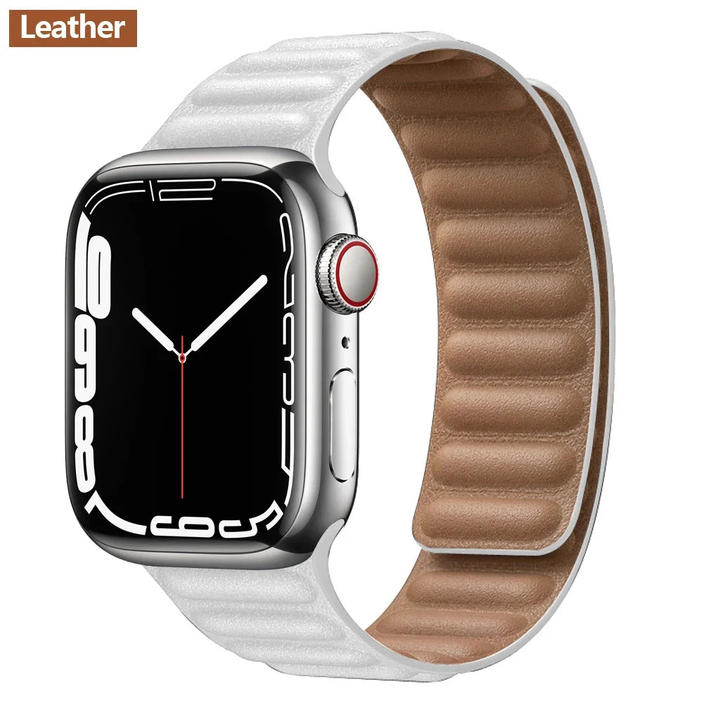 Lederarmband mit magnetischem Verschluss, 38–49 mm, verstellbares Smartwatch-Zubehör, stilvolles Armband | Sansoti