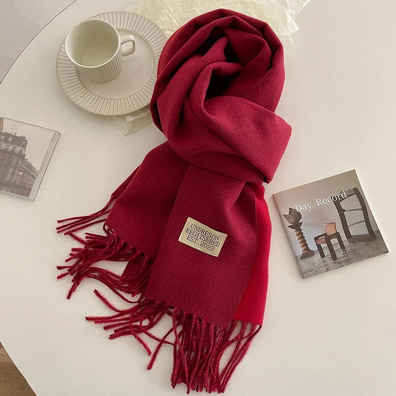 Oblong Cashmere-Blend Winter Scarf Unisex 68x200cm Black Red Blue Warm Soft Elegant Winter Accessory | Sansoti