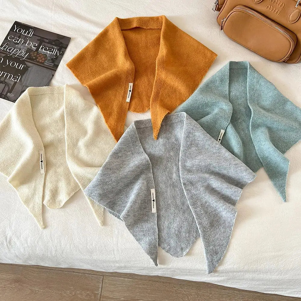 Gebreide Driehoekige Halsdoek Wol 38x105cm Wintersjaal Dames Effen Kleur Warm Omslagdoek Herfst Winter | Sansoti