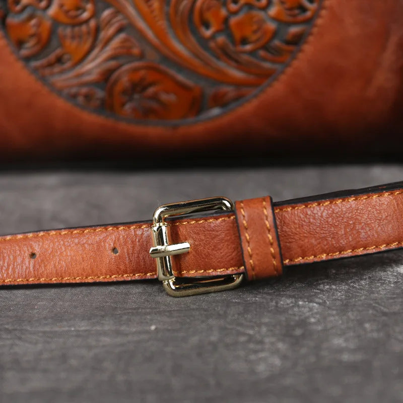 Handgemaakte Leren Damestas met Vintage Reliëfpatroon Schoudertas Elegante Dagtas Retro Design Stijlvol | Sansoti