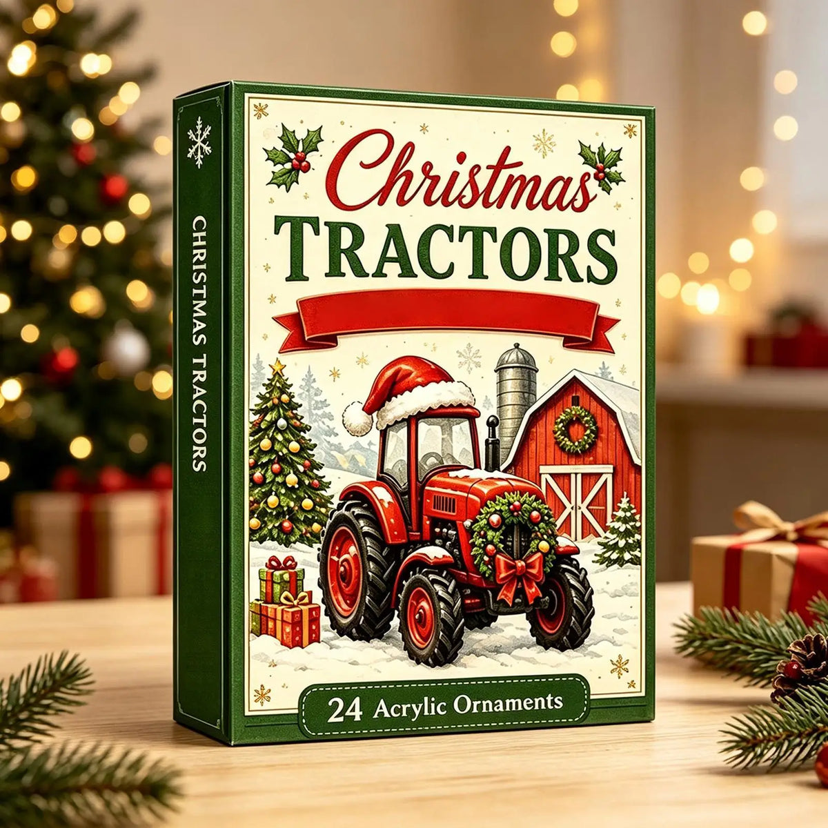 Tractor Advent Calendar Acrylic 24-Day Christmas Decoration Hanging Ornament Farmhouse Theme Children's Room Festive | Sansoti