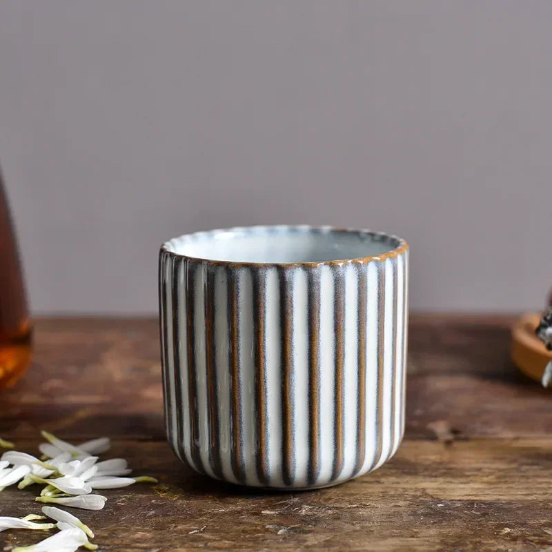 Tasse à thé Japandi en céramique rayée rétro style japonais mug à café tasse à saké tasse à thé en porcelaine mug à vin maison thé de l’après-midi | Restfield