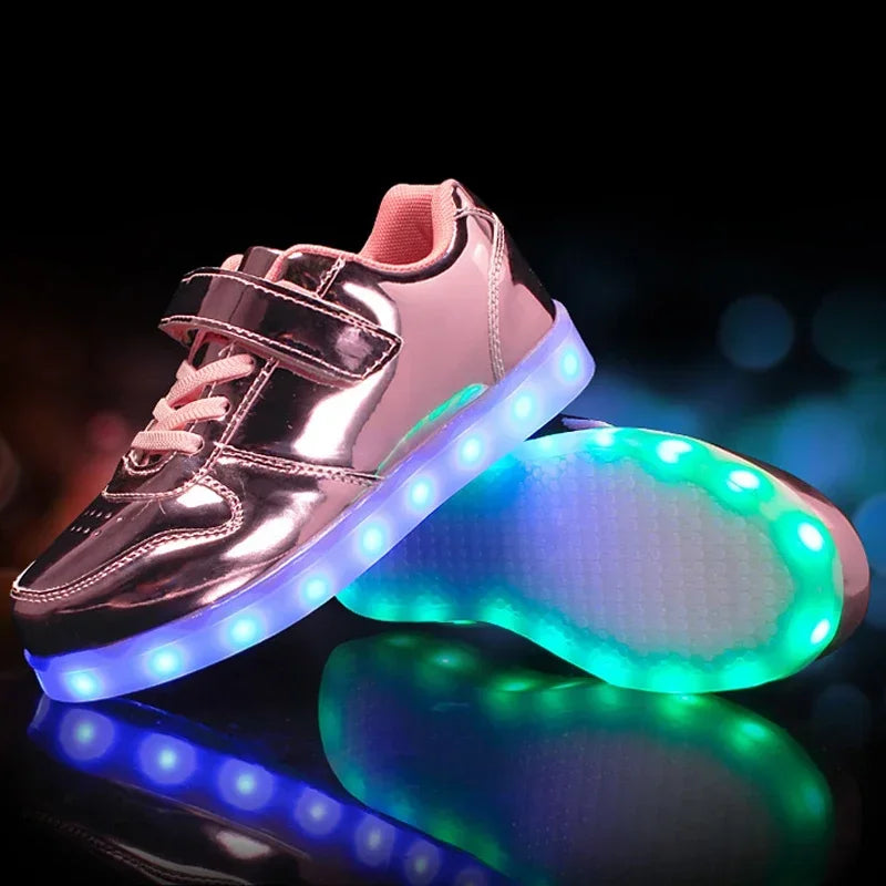 LED Kinderschoenen Sneakers Synthetisch Rubber Roze Met Licht Speelgoed Schoenen Klittenband Verlichting Kinderen | Sansoti