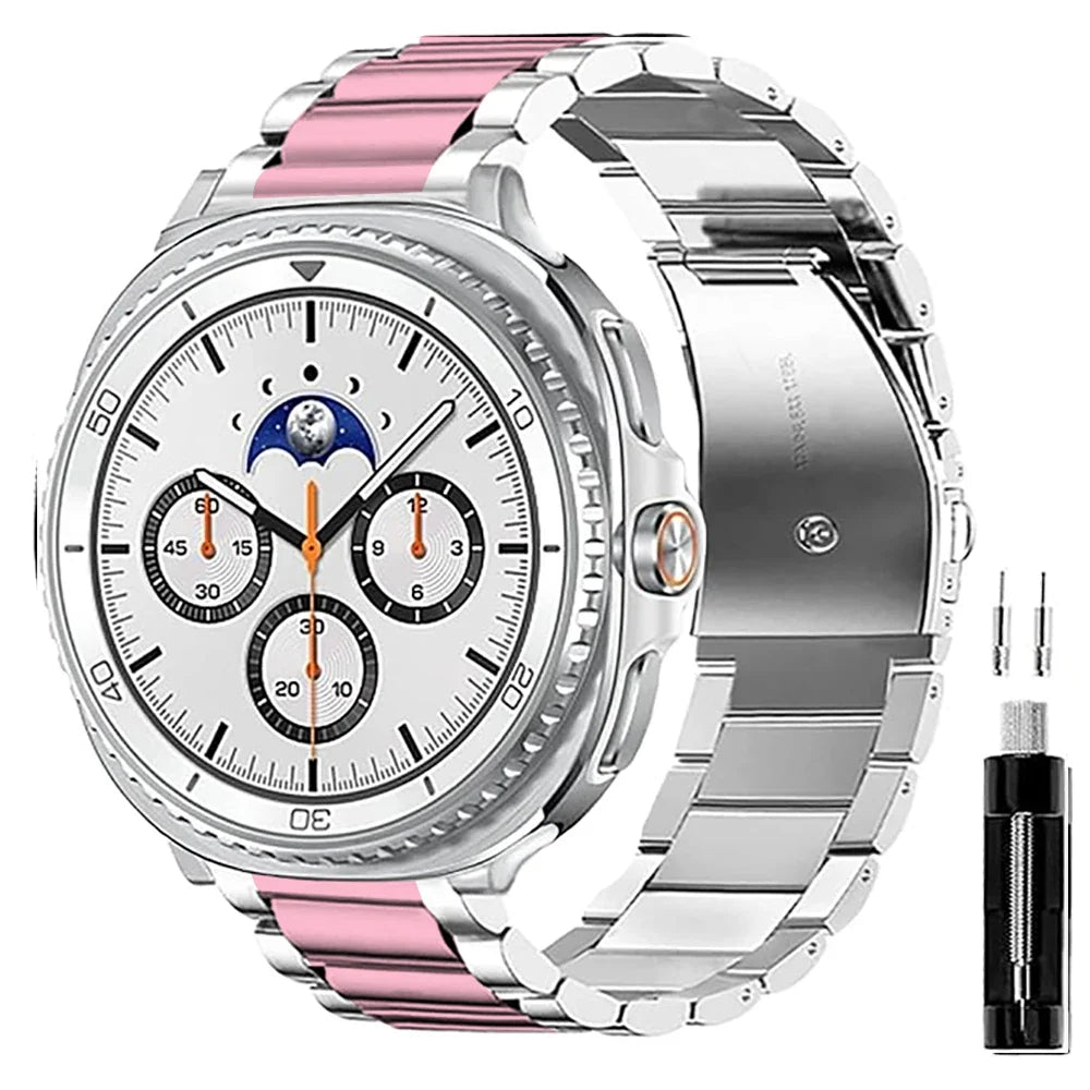 Metalowa bransoleta na smartwatch, ogniwa ze stali nierdzewnej, 40 mm, 44 mm, 46 mm, srebrna, złota, czarna, różowa, pasek na nadgarstek do zegarka | Sansoti