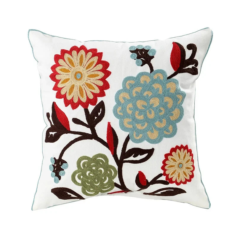 Kussenhoes 45x45cm Katoen Canvas Geborduurd Bloemen Wit Sierkussenhoes Bank Slaapkamer Landelijke Stijl Decoratief | Sansoti