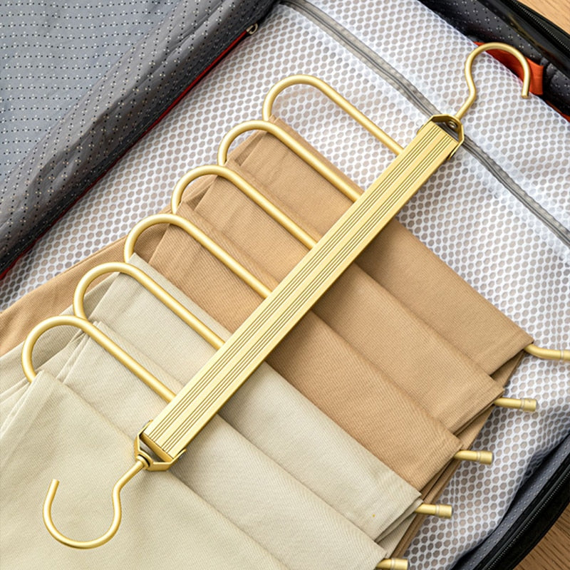 Broekhanger aluminium 6 broeken goud ruimtebesparend kledinghanger kast organizer draaibare hanger anti slip broekhouder | Sansoti
