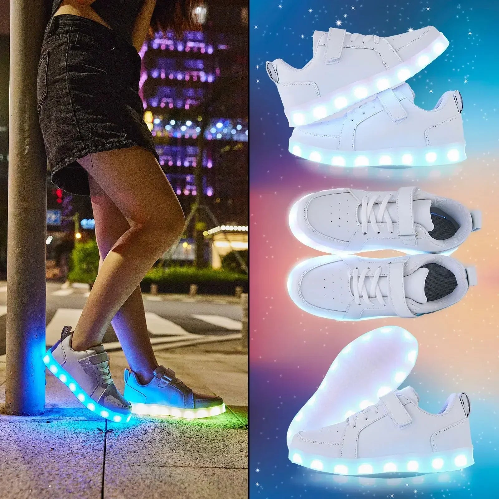 LED Kinderschoenen Sneakers Synthetisch Rubber Roze Met Licht Speelgoed Schoenen Klittenband Verlichting Kinderen | Sansoti