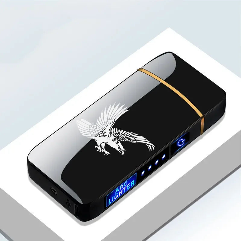 Elektronisches Plasma-Feuerzeug USB Wiederaufladbar Winddicht Metall Blau Für Kerzen Pfeife Mückenspiralen Doppelbogen Touchsensor LED Display | Restfield