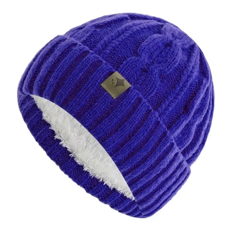 Knitted Winter Hat Unisex Soft Acrylic Beanie Star Pattern Warm Headwear 56-60cm Casual Outdoor | Sansoti