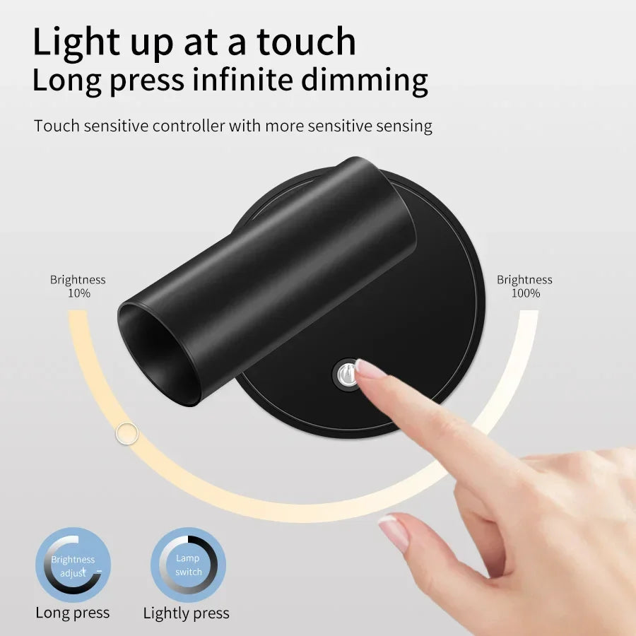 Draadloze Oplaadbare LED-wandspot Dimbaar 360° Draaibaar Magnetisch Touchbediening Leeslamp Zwart Wit | Sansoti