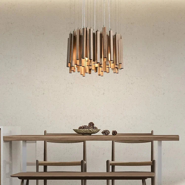 Retro Houten Kroonluchter Japans Design LED Verlichting voor Eetkamer Woonkamer Slaapkamer Hanglamp Sfeer | Sansoti