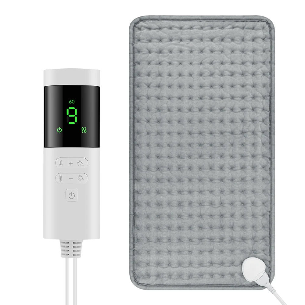 Elektrisch Verwarmingskussen 60x30cm Grijs Fluweelzacht 9 Warmtestanden Timer Rug Benen Buik Bureau Thuis | Sansoti