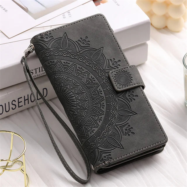 Leder-Flipcase mit Kartenfach und Prägung zum Schutz des Smartphones für den täglichen Gebrauch | Sansoti