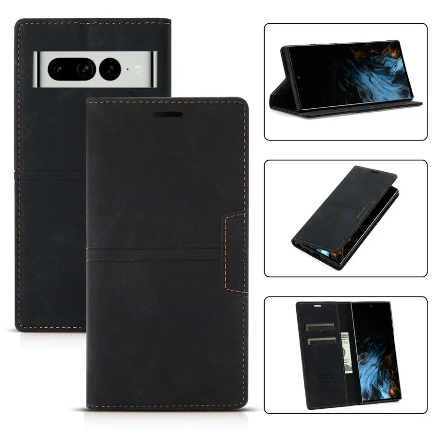 Leren Wallet-Hoesje voor Google Pixel met Magnetische Sluiting en Kaarthouder | Sansoti