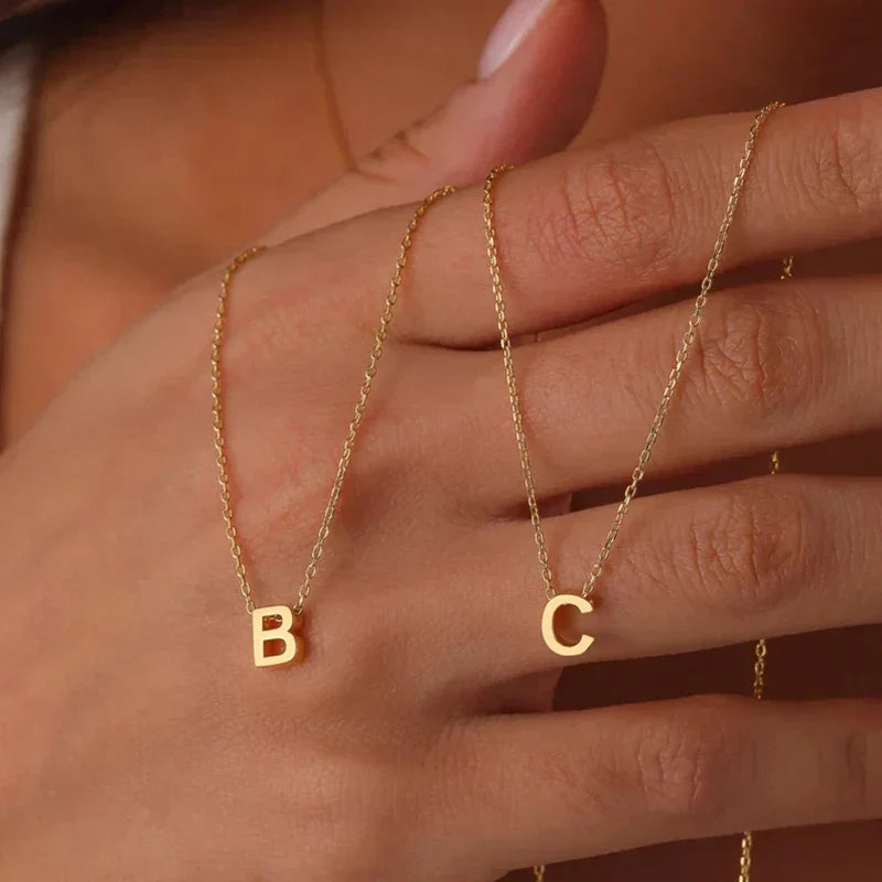 Minimalist Letter Initial Necklace – Stainless Steel with Adjustable Chain – Customizable – Elegant for Daily or Festive Wear | Sansoti