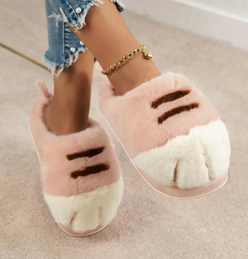 Pluche Instapslippers Kattendesign Antislip Warme Pantoffels Dames Huisschoenen Slides Comfortabel Binnenshuis | Sansoti