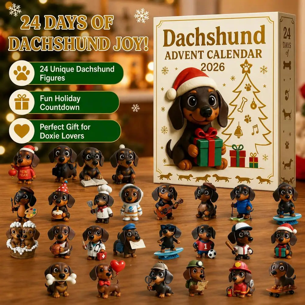 Teckel Adventskalender PVC Figuren 24 Dagen Kerstdecoratie Hondenverzamelaar Countdown Kerstfiguur Cadeau | Sansoti