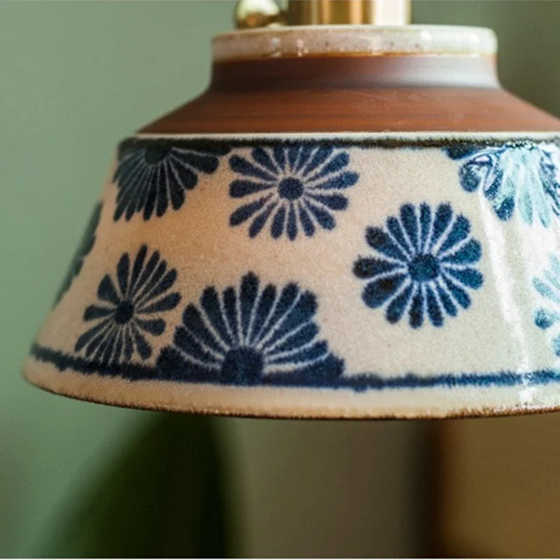 Suspension en céramique peinte à la main design scandinave avec douille en cuivre, motif floral pour table à manger, cuisine et chambre | Restfield
