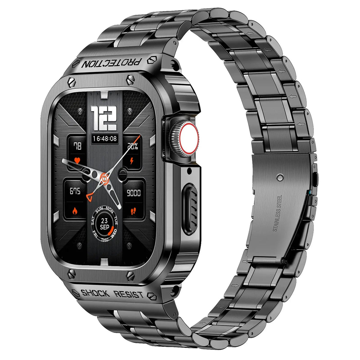 Edelstahl-Uhrenarmband mit Schutzhülle, 45 mm, 44 mm, Smartwatch-Zubehör, Schwarz, Silber, Gold, stilvoll | Sansoti