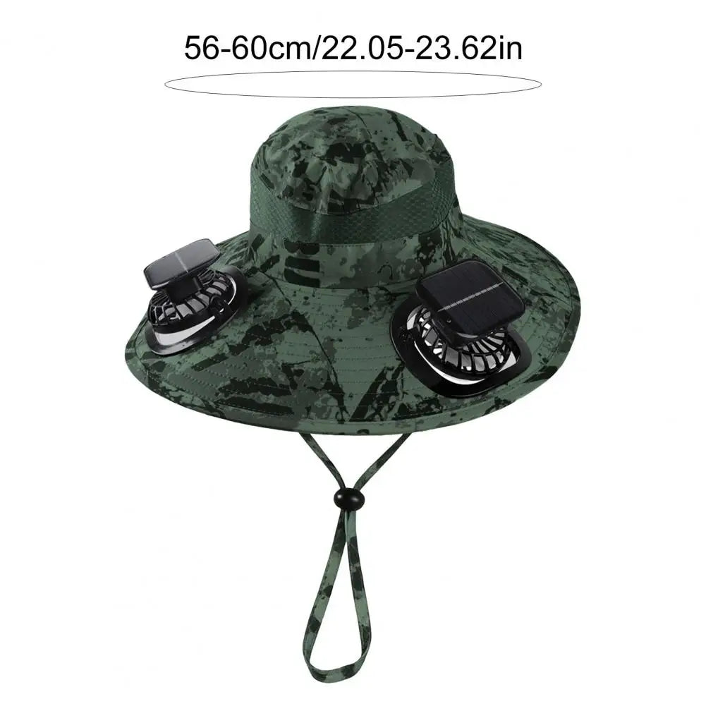 Sonnenhut mit Solarpanel und Ventilator, breite Krempe, UPF 50 UV-Schutz zum Wandern, Angeln, für den Garten und Camping im Freien | Sansoti