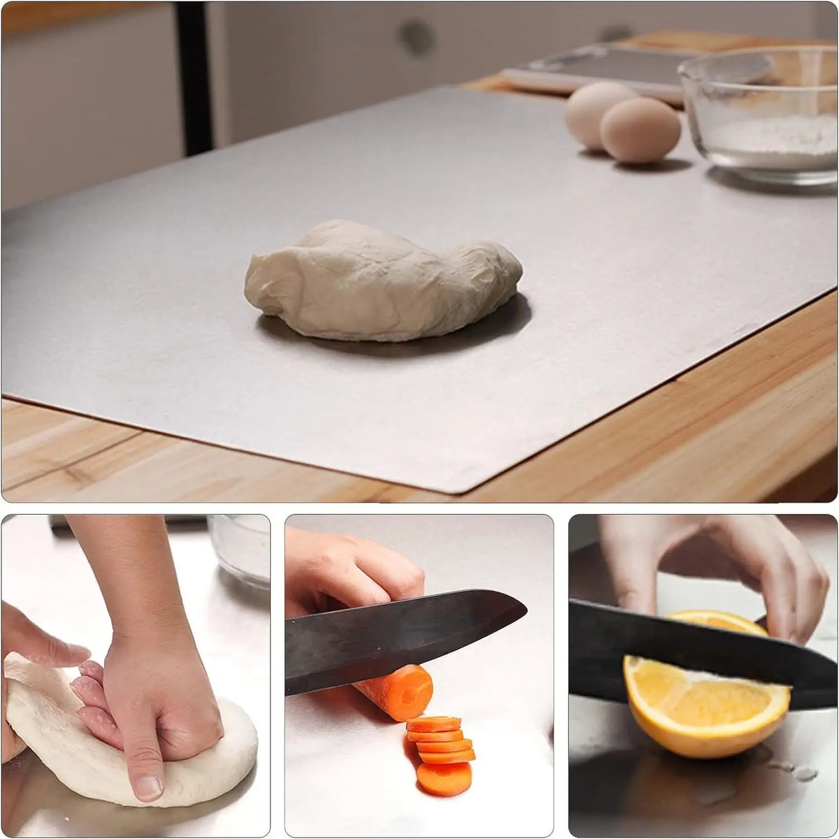Planche à découper en acier inoxydable avec bord antidérapant, acier 304 antibactérien et hygiénique pour légumes, viande, poisson et pâtisseries, cuisine | Sansoti