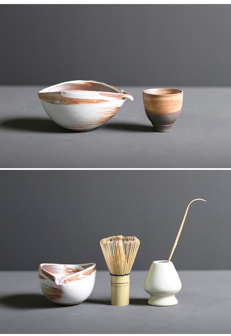 Japanse Matcha Theeset 4-delig Bamboe Keramiek Traditionele Ceremonie Klopper Kom Lepel Theeservies Thee | Sansoti