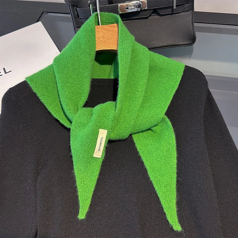 Triangular Wool Scarf 100% Natural Wool Thick Winter Scarf Solid Colors Knitted Women's Shawl | Sansoti