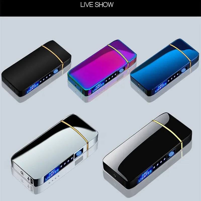 Elektronisches Plasma-Feuerzeug USB Wiederaufladbar Winddicht Metall Blau Für Kerzen Pfeife Mückenspiralen Doppelbogen Touchsensor LED Display | Restfield