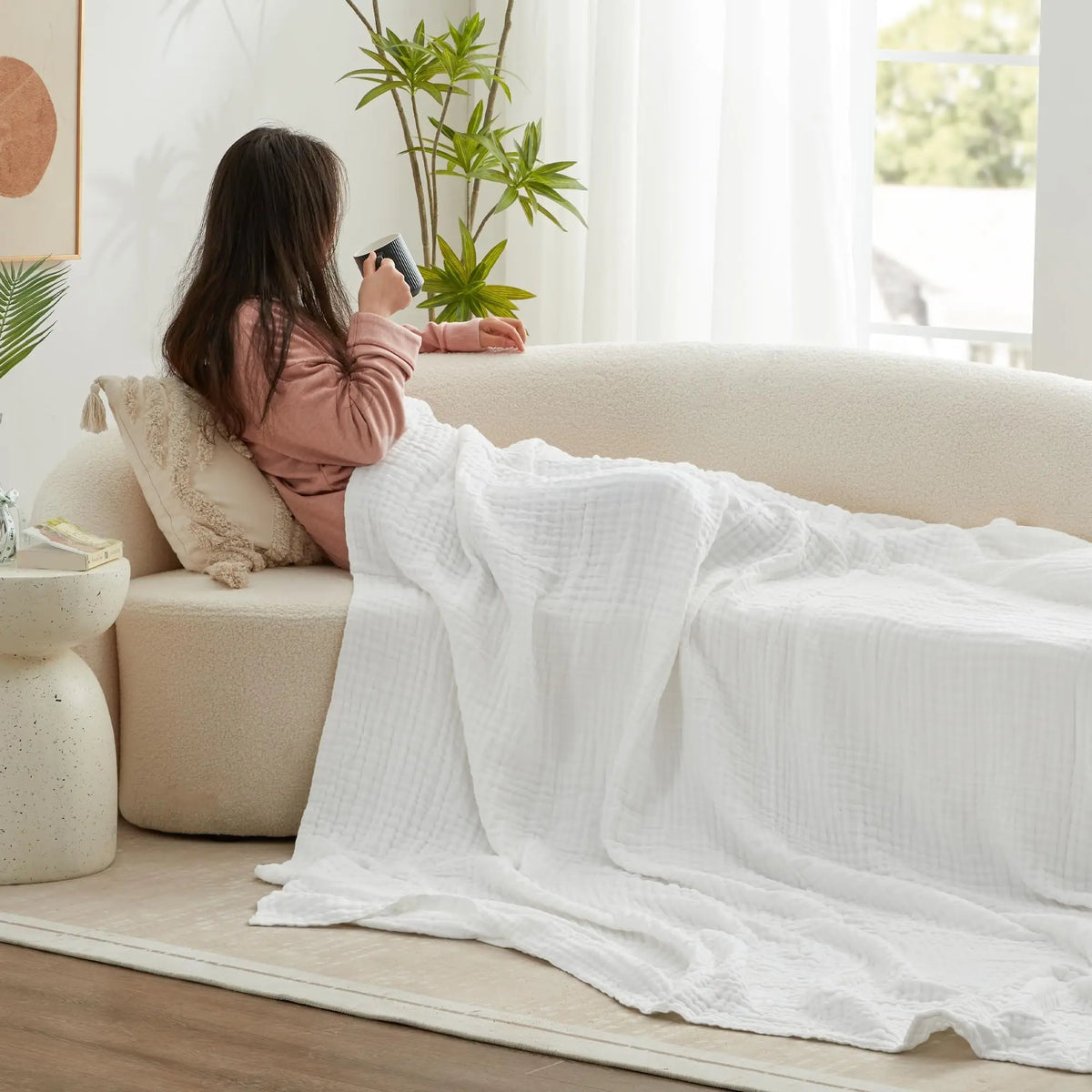 Muslin Cotton Blanket Multi-Layer Soft Gauze Weave Sofa Throw Comfortable Bed Plaid for All Seasons | Sansoti