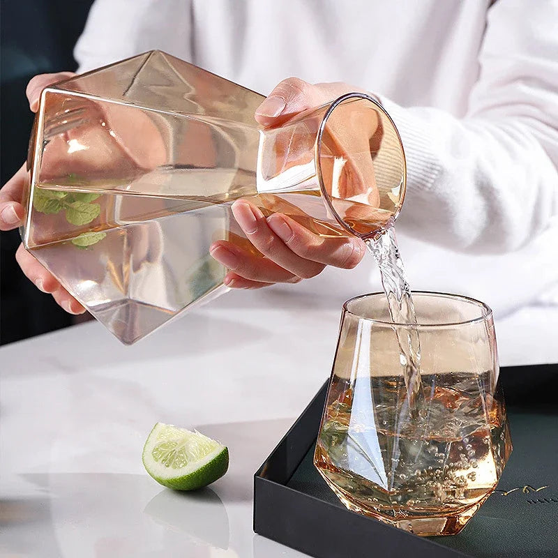 Diamantslijpsel Glazen Drinkwarenset 5-Delig met Karaf en 4 Glazen voor Water, Sap en Frisdrank | Sansoti
