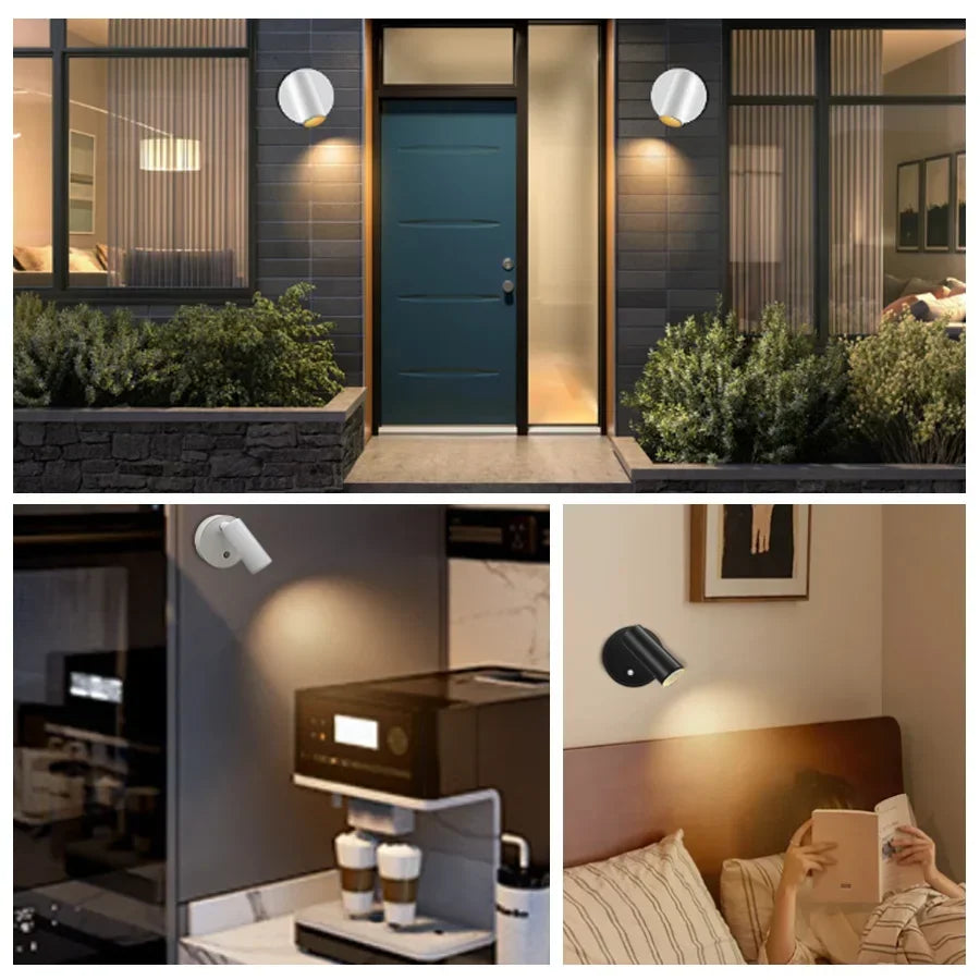 Wiederaufladbarer LED-Wandspot mit Magnet, Touch-Dimmfunktion und 360°-Drehung, Leselampe für Schlafzimmer und Nachtbeleuchtung | Sansoti