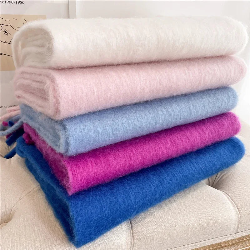 Warm Women's Winter Scarf 240x38cm Thick Wool-Look Shawl with Fringes Soft Knitted Scarf for Cold Weather | Sansoti