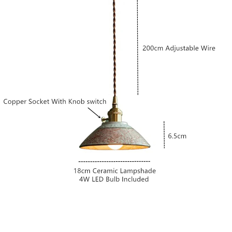 Suspension en céramique peinte à la main design scandinave avec douille en cuivre, motif floral pour table à manger, cuisine et chambre | Restfield
