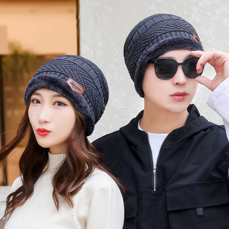 Knitted Winter Hat Windproof Thick Wool Warm Skullcap Unisex Adults Casual Outdoor Polyester Autumn | Sansoti