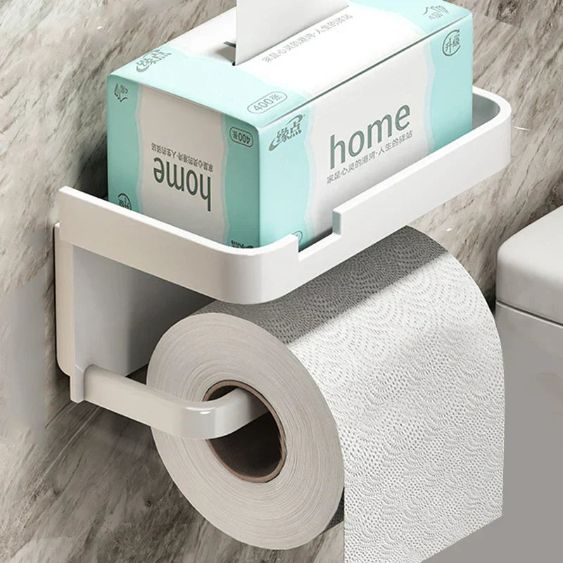 Toiletrolhouder Aluminium Zwart 18.3cm Met Plank Wandmontage Badkamer Telefoonhouder Opbergrek Modern Minimalistisch | Sansoti