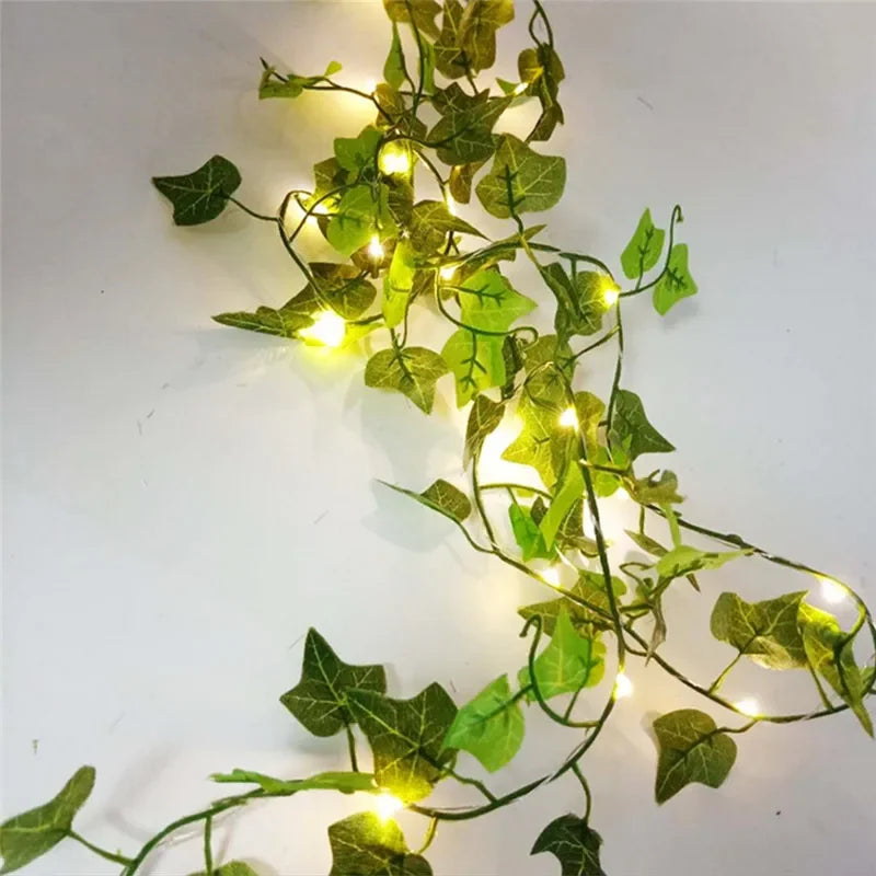 LED String Lights with Artificial Leaves 2-10m Green Vines Battery-Powered Ambient Lighting Decorative Garland Indoor Outdoor | Sansoti