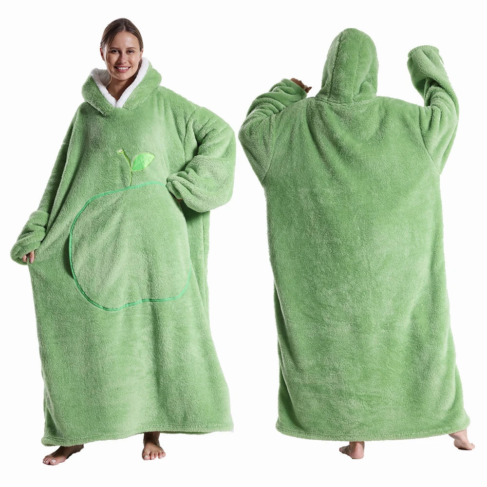 Oversized Hoodie Deken Sherpa Fleece Capuchon Mouwen Relaxkleding Volwassenen Winter Warmte Comfort Loungewear | Sansoti