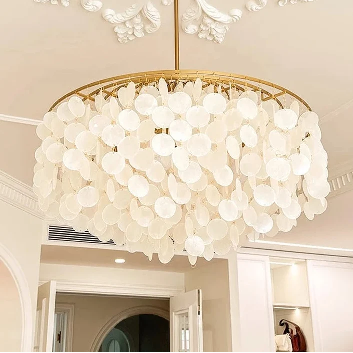 Runder Muschel-Kronleuchter Gold Silber LED Wohnzimmer Esszimmer Schlafzimmer Hotellobby Treppenhaus Salon | Sansoti