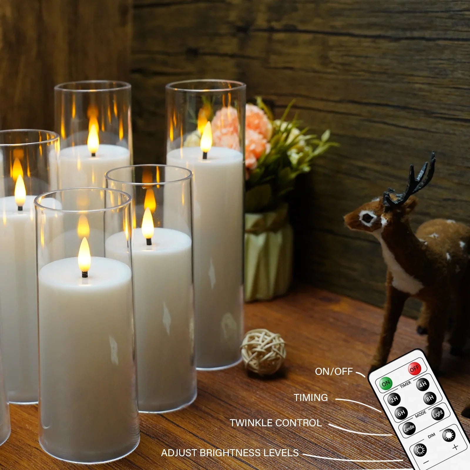 Vlamloze LED Kaarsenset 9 Stuks Acryl Flikkerlicht Sfeerverlichting Decoratie Timer Afstandsbediening | Sansoti