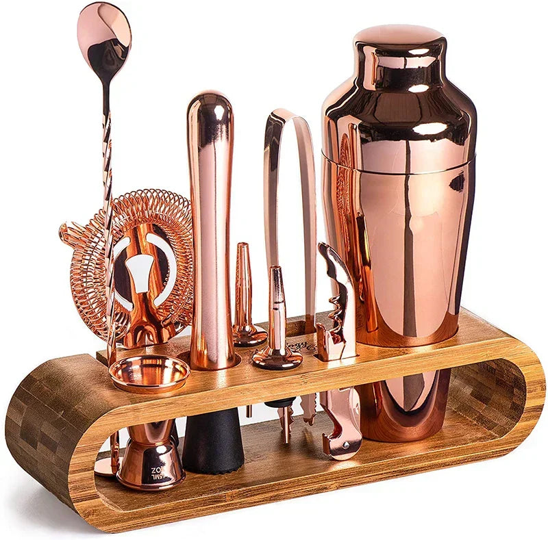 10-teiliges Cocktailset aus Edelstahl – professionelles Barzubehör mit Shaker, Jigger, Löffel und Muddler, Silber, Roségold, Schwarz | Sansoti