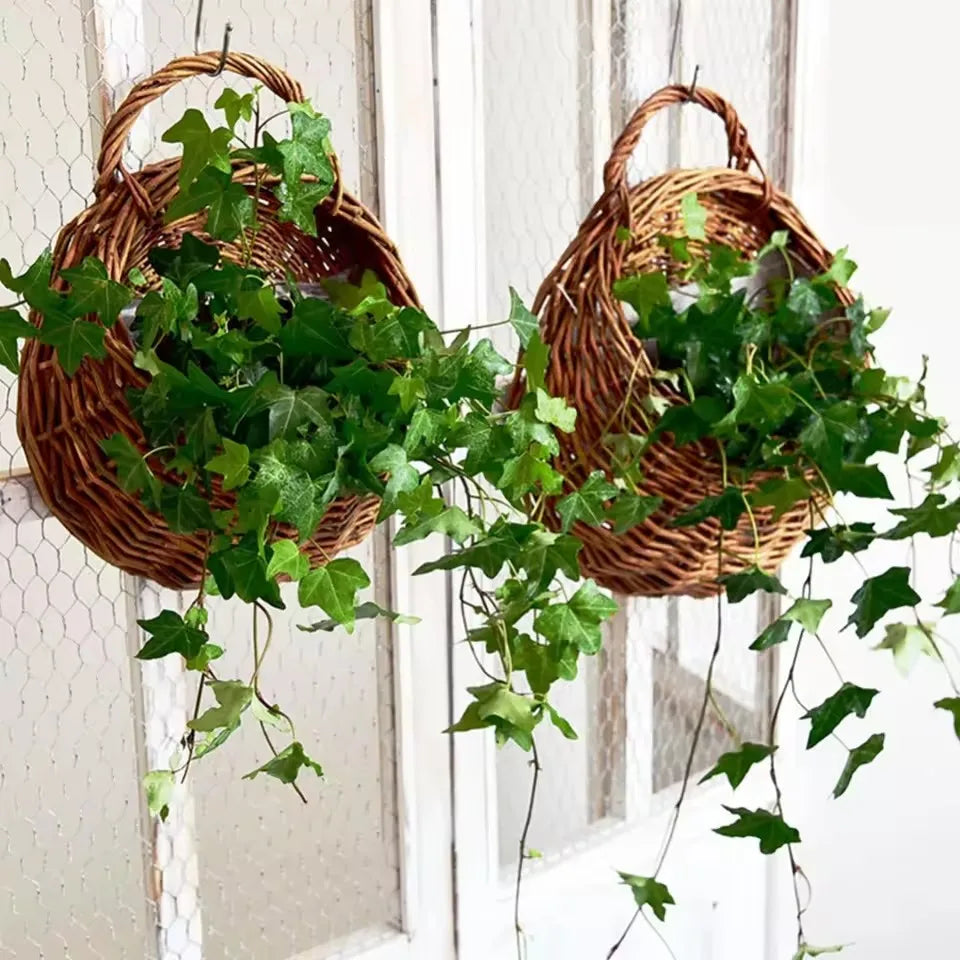Hangmand Riet Naturel Wanddecoratie Tuin Balkon Woonkamer Handgemaakt Bloempot Mand Rotan Plantenmand Binnen Buiten | Sansoti