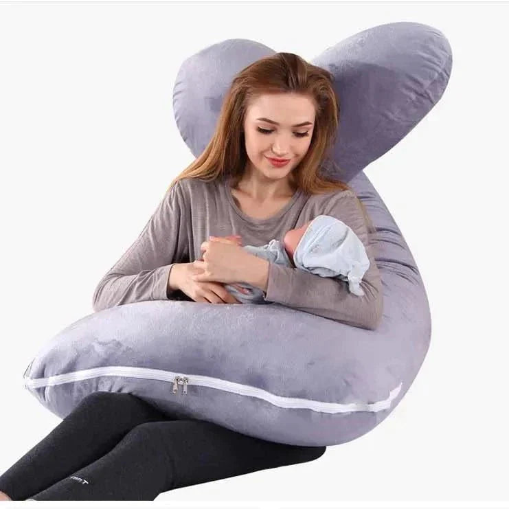 Poduszka podpierająca ciało dla kobiet w ciąży 130x70 cm Ergonomiczna poduszka podpierająca szyję, plecy i brzuch Komfort Różowy Szary | Sansoti