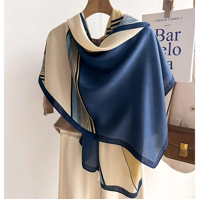 Wintersjaal Wol-Katoen Dames 66x178cm Rood Blauw Wit Pashmina Omslagdoek Warme Herfst Winter Mode Accessoire | Sansoti